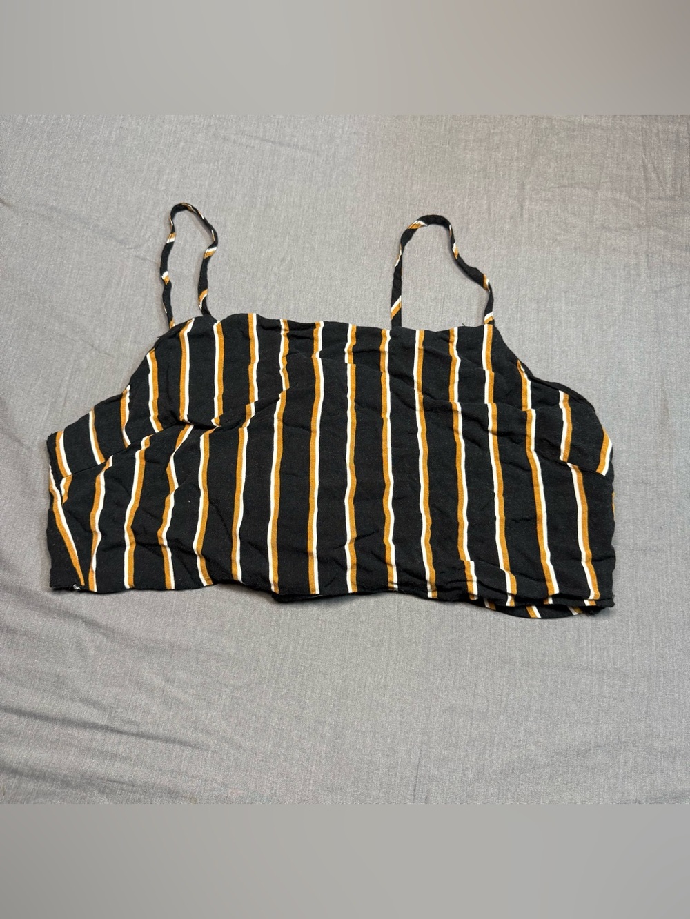 Striped Black and Mustard Spaghetti Strap Crop Camisole Top